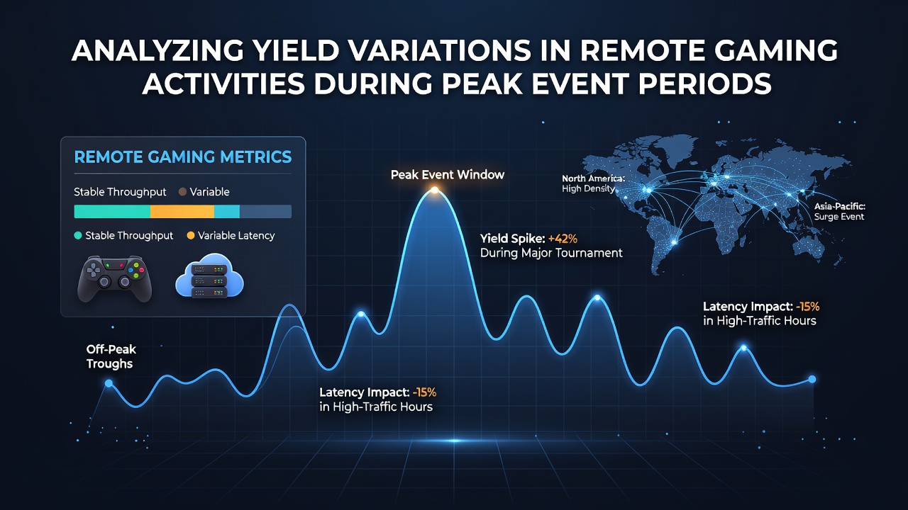 Charts displaying remote gaming yield data spikes during major sporting events and holiday periods
