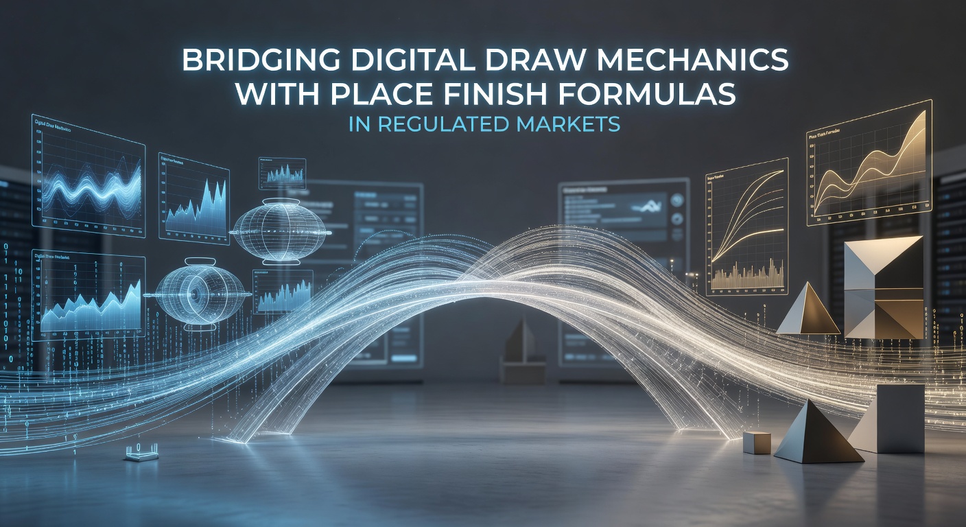 Illustration showing digital lottery draw interfaces alongside horse racing finish line data overlays in a regulated betting environment