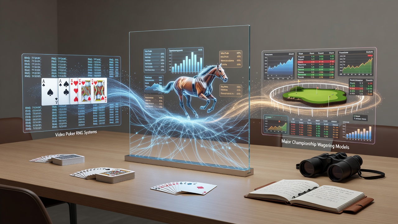 Visual representation of random number generation algorithms alongside equine performance data charts used in handicapping models