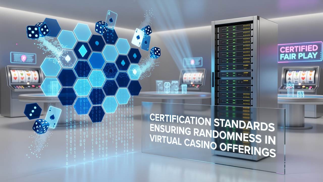 Certification experts reviewing random number generator test results on multiple screens in a secure lab environment