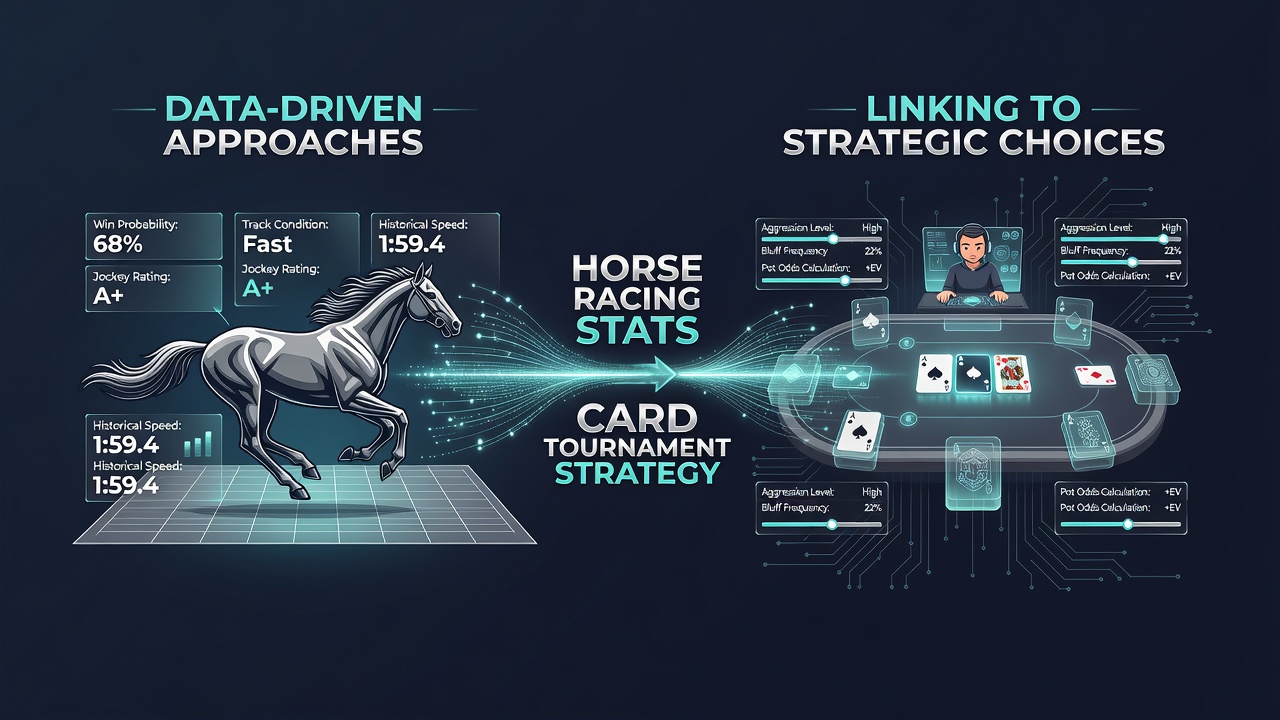 Data visualization showing horse racing performance metrics overlaid with poker hand probability charts