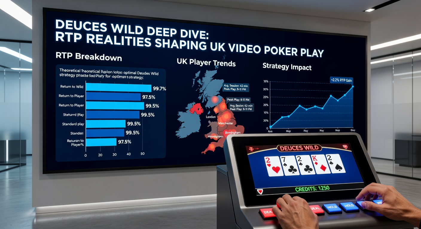 Vibrant Deuces Wild video poker game screen showing royal flush payout with wild deuces in play