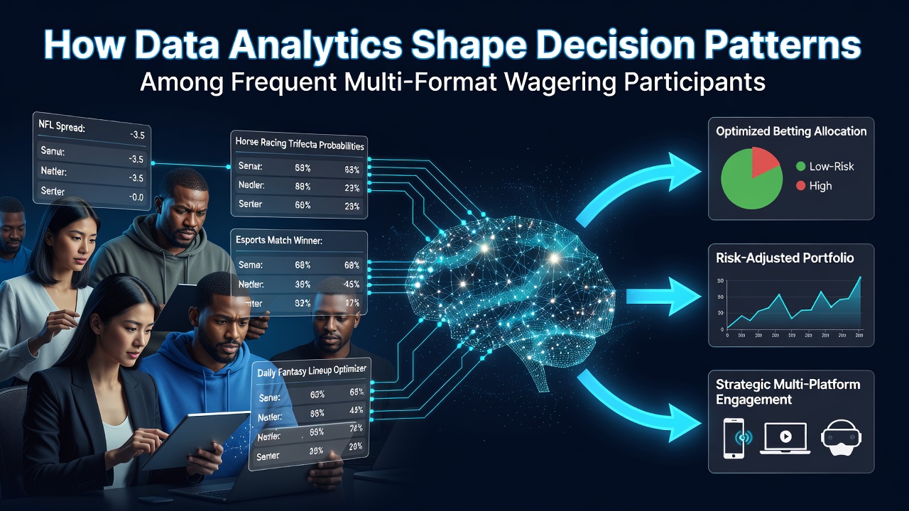 Visualization of data analytics dashboards used in multi-format wagering platforms showing player behavior patterns and decision metrics