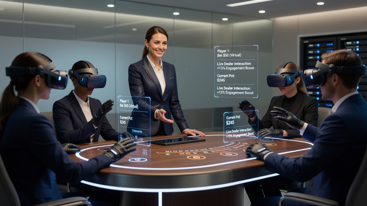 Players using VR headsets at live dealer poker tables showing altered engagement behaviors
