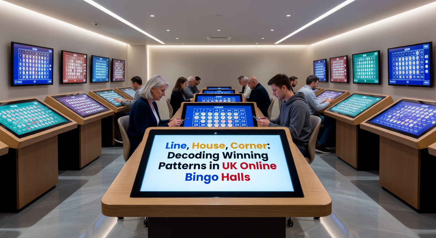 Vibrant online bingo hall interface displaying colorful cards with marked numbers for line, house, and corner patterns