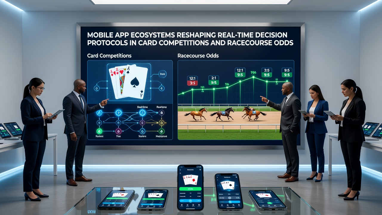 Racecourse attendees checking updated odds on mobile devices during live events