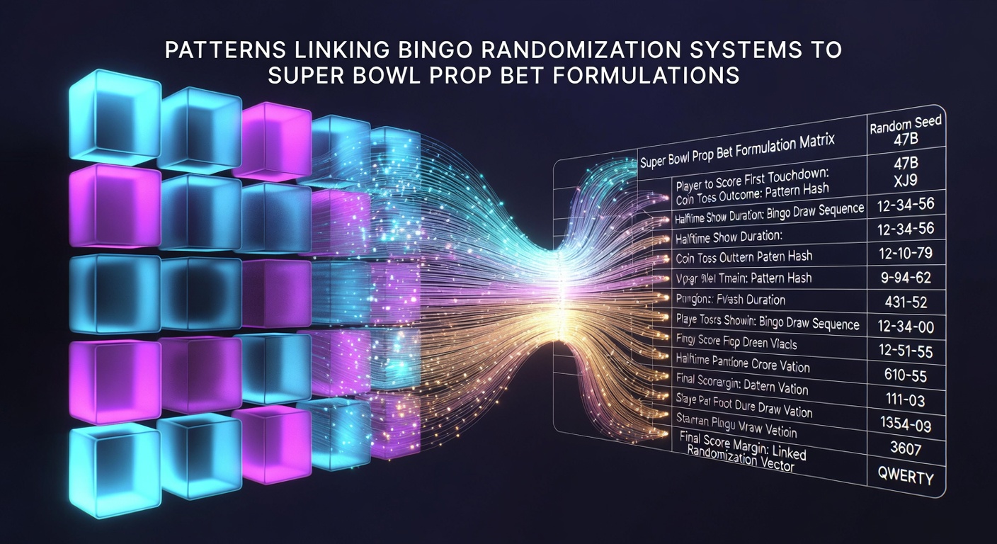 Bingo balls in a randomization chamber alongside a digital display showing Super Bowl prop bet odds structures