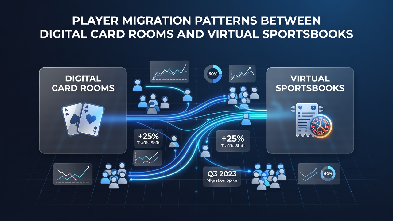 Illustration showing players transitioning between poker tables and sports betting interfaces on digital platforms