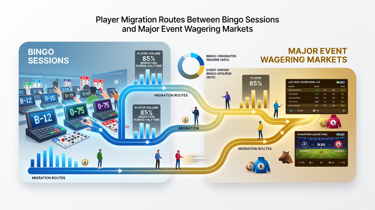 Infographic illustrating seasonal migration trends and player volume shifts between bingo and event betting