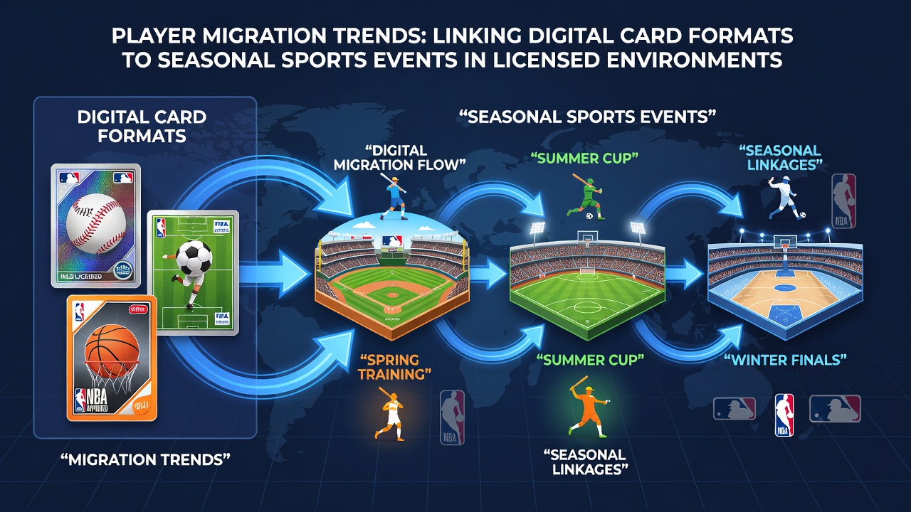 Chart illustrating seasonal player movement between digital card systems and licensed sports events