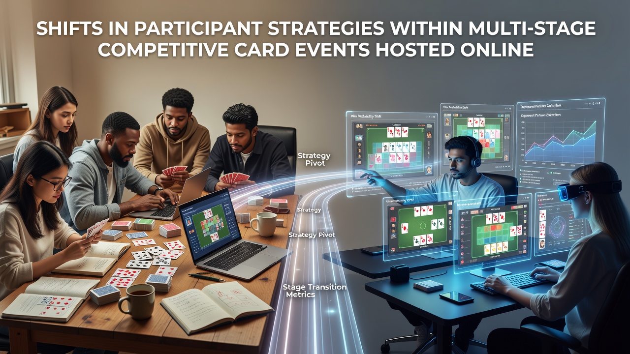 Players engaging in online card events on digital platforms with strategy overlays