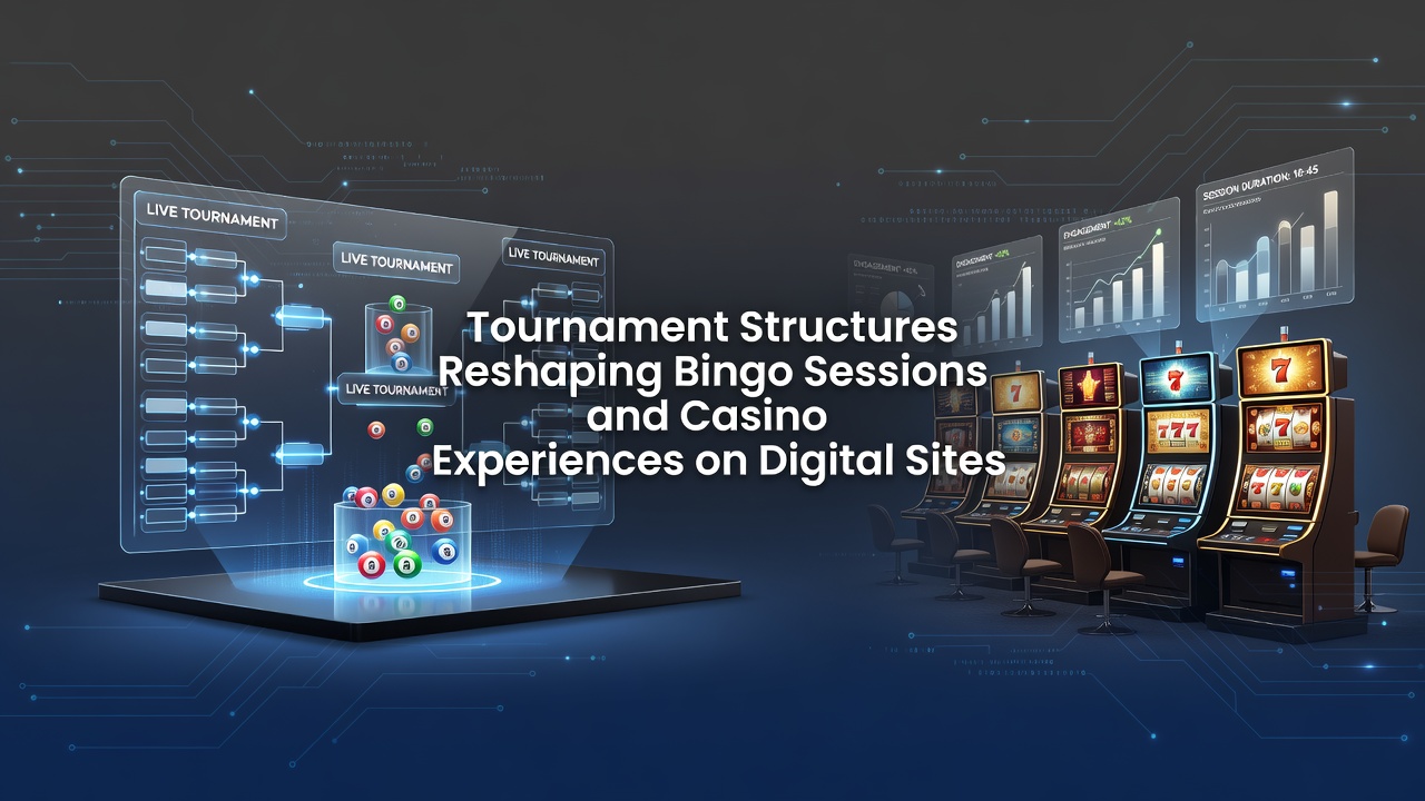 Digital bingo tournament interface showing player leaderboards and session timers